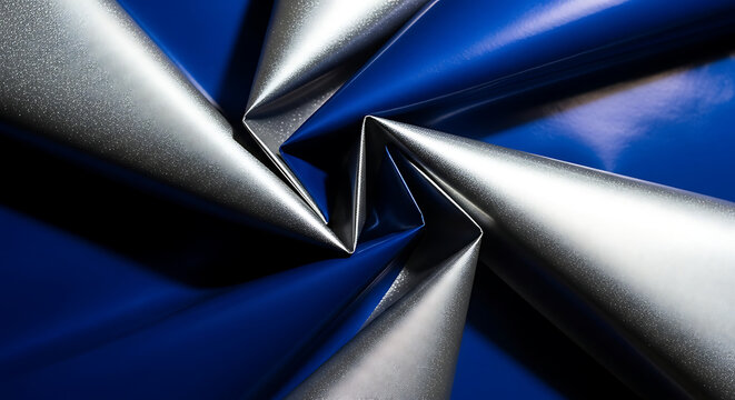 Stunning silver and blue metallic surface with captivating folds, perfect for adding a touch of modern elegance to your project, creating a futuristic vibe