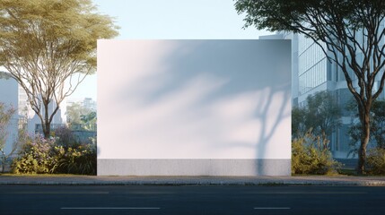 Obraz premium Billboard Mockup in Urban Setting with Tree Shadows, Perfect for Outdoor Advertising and Marketing Campaigns