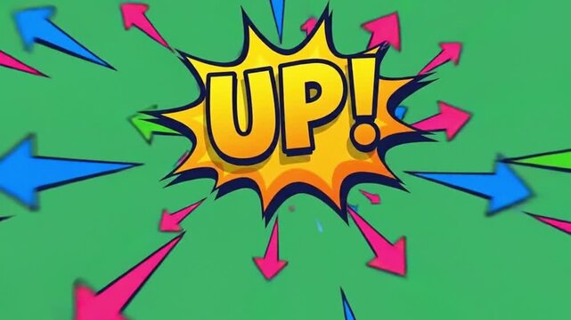 Dynamic Comic Book Style Up Text Animation with Arrows.