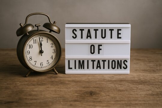 Statute of Limitations Concept: Alarm Clock and Lightbox Sign Emphasizing Time Constraints and Legal Deadlines