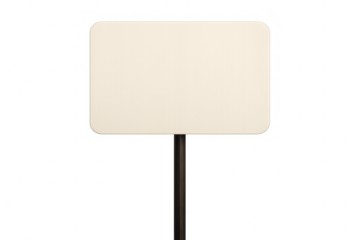 Blank signpost with a rounded rectangular board on a plain pole, ready for custom text or logo, transparent background