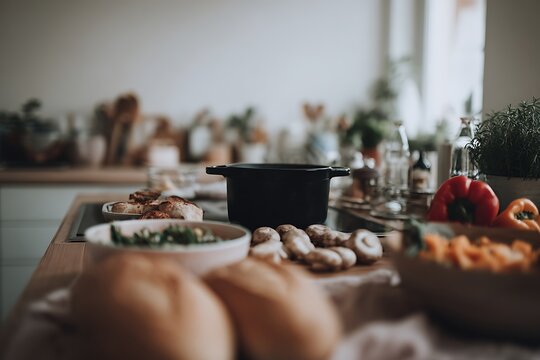 Fresh ingredients ready for a healthy meal prep in a bright kitchen, create authentic content for cooking blogs and food brands, appealing to home cooks - Powered by Adobe