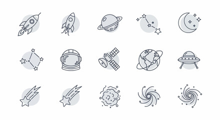 Collection of Space Icons and Illustrations for Cosmic Exploration.