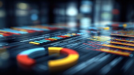 Abstract Data Visualization: Colorful Charts and Graphs Displayed on a Futuristic Interface for Business Analysis