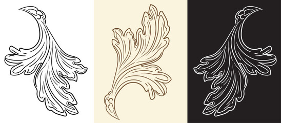 Swirl leaves vintage hand drawing design elements vector