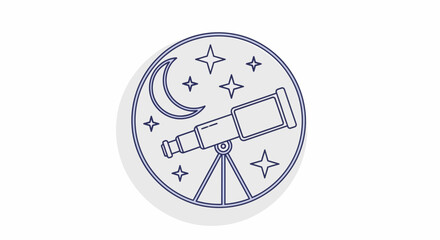 Telescope Observing the Night Sky with Moon and Stars.