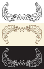 Engraving monogram floral design element three colors vector