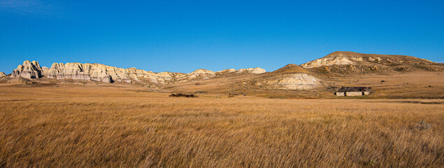 abandoned stone house on the prairie