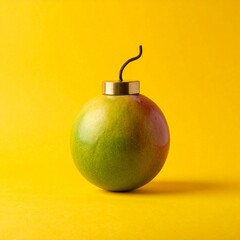 A mango bomb with a fuse on a yellow background art