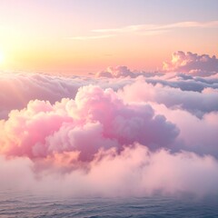 Aerial view of pink clouds at sunset over the ocean