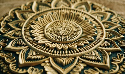 Detailed carved wooden mandala wall art with intricate floral designs