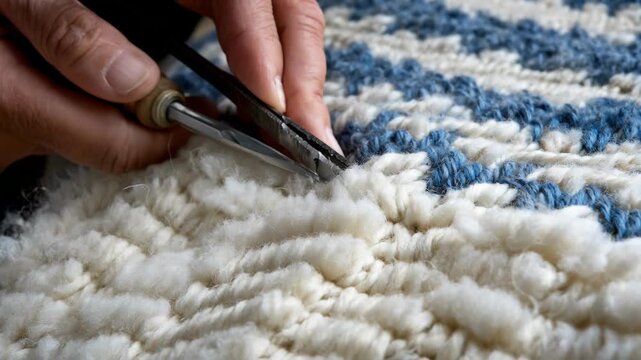 Detailed view of hemming carpet edges using precision tools to ensure a secure and clean edge repair