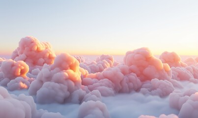 Dreamy cloudscape fluffy clouds at sunset pink and blue sky