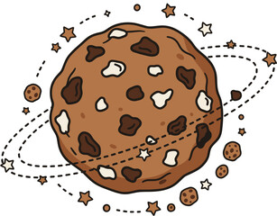 Chocolate Chunk Cookie Planet with Orbiting Stars