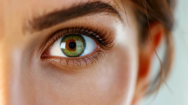 Vibrant Eye Gaze: A captivating macro shot reveals a stunning eye, its rich green iris reflecting light and curiosity, drawing the viewer into its depths. 