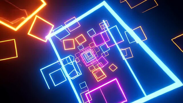 Neon Cubes: A dynamic composition of vibrant, neon-lit cubes and squares. The image exudes a sense of modernism and technology.