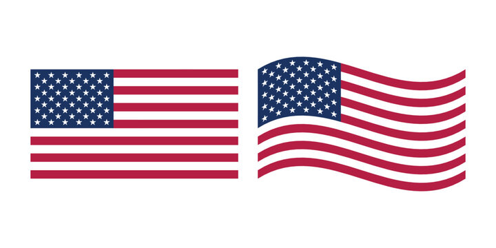 United States Flag Vector. Flat and Waving American Flag Design