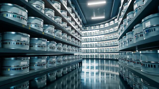 Data Storage Vault: A vast storage vault meticulously organized with rows upon rows of archived data, providing a sense of order and security.