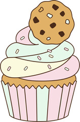 Pastel Cupcake with Cookie Topper and Colorful Sprinkles