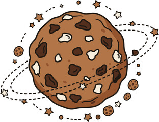 Multichocolate Cookie Planet with Starry Orbit and Asteroids