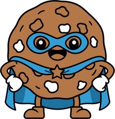 Cute Superhero Cookie Mascot Standing Ready for Action