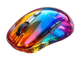Translucent, iridescent computer mouse with multi-colored, glittering effects
