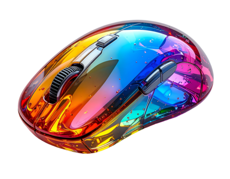 Translucent, iridescent computer mouse with multi-colored, glittering effects