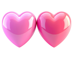 Two glossy pink hearts side by side