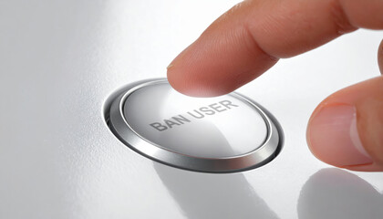 Finger presses ban user button for decisive online content moderation. This serious action uses ai to control access and enforce rules on social media platform
