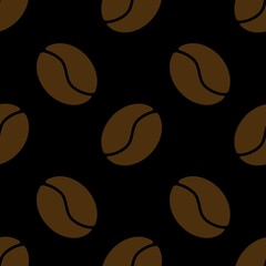 Elegant seamless coffee bean pattern on dark black background, perfect for cafe branding, packaging, textile design, and digital wallpaper