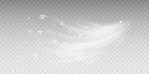 Stock vector illustration falling snow. Snowflakes, snowfall. Transparent background. Fall of snow.