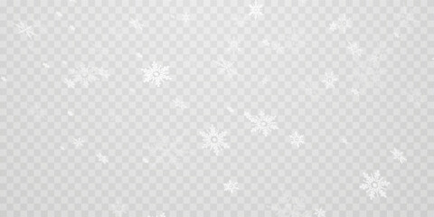 Stock vector illustration falling snow. Snowflakes, snowfall. Transparent background. Fall of snow.