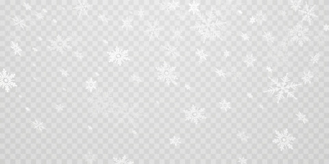 Stock vector illustration falling snow. Snowflakes, snowfall. Transparent background. Fall of snow.