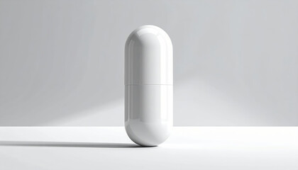White pill capsule symbol of modern medicine and pharmaceutical technology. This drug discovery process advanced by ai represents hopeful future for healthcare innovation