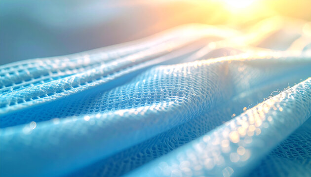 Protection in Light: A close-up view of a blue face mask bathed in soft light, highlighting its texture and evoking a sense of care and safety.