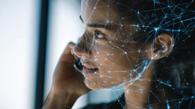 Medium shot of a user speaking into a voice recognition system for secure authentication highlighting innovative biometric security measures.