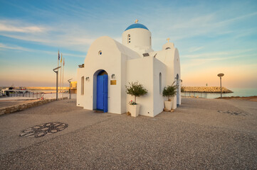 Cyprus - Protaras, Saint nicholas church during sunset (wide angle)