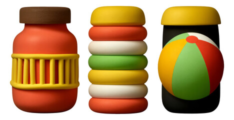 Colorful Playful Objects on Transparent Background for Creative Projects