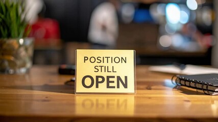Position open sign on wooden desk signals crucial job vacancy and career opportunity for employment, business announcement reflecting ongoing labor market shortages