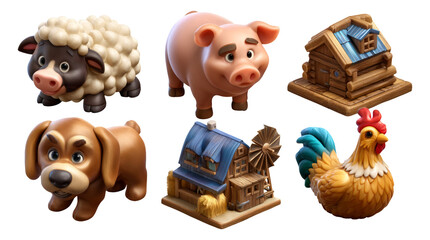 Colorful Toy Farm Animals and Barn Figures in Playful Farm Theme