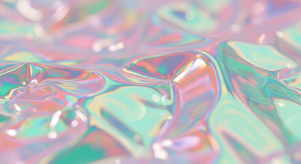 Iridescent liquid surface with pastel colors and distorted reflections abstract art design for