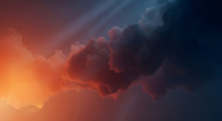 Spectacular ethereal clouds with vibrant orange and deep blue hues blending seamlessly creating a