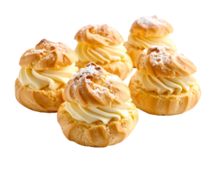 Piles of golden pastry puffs filled with creamy, sweet filling