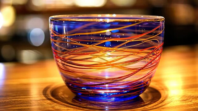 Colorful glass tumbler with intricate design