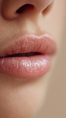 健康的な艶を持つ女性の口元のクローズアップ