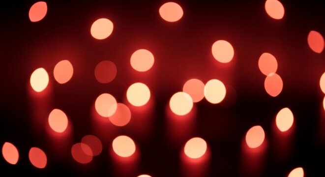 Abstract background of numerous red bokeh lights glowing softly in the dark.