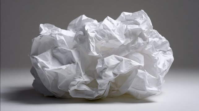 A crumpled white paper ball rests on a smooth surface showcasing its texture and form. The clean background highlights the simplicity and elegance of the design. - Powered by Adobe