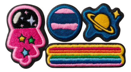 Colorful Embroidered Patches Featuring Space Theme and Fun Designs