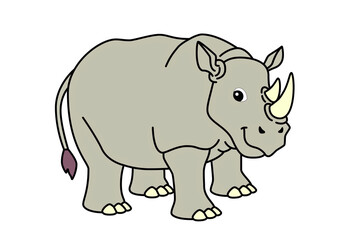 Fototapeta premium 4k cartoon rhinoceros standing with a cheerful expression and a curled tail