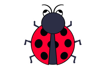 Obraz premium Cartoon ladybug with red shell and black spots on a white background
